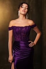 Red Carpet Dress Off Shoulder Sequin Formal Gown By May Queen MQ2146B - Dress