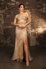 Red Carpet Dress Off-Shoulder Sequin High Split By May Queen MQ2132 - CHAMPAGNE / 4 - Dress