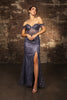 Red Carpet Dress Off-Shoulder Sequin High Split By May Queen MQ2132 - DUSTY BLUE / 4 - Dress