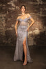 Red Carpet Dress Off-Shoulder Sequin High Split By May Queen MQ2132 - SILVER / 4 - Dress