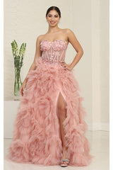 Red Carpet Dress Strapless A-Line High Slit Gown By Royal Queen RQ8129 - Dress