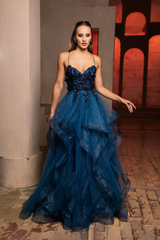 Red Carpet Dress Sweetheart A-Line Sparkle Gown By Royal Queen RQ8158 - TEALBLUE / 2 - Dress