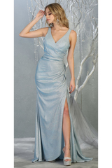 Red Carpet Metallic Formal Dress - DUSTY BLUE / 4