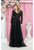 Royal Queen RQ7920 Glitter Floor Sweeping Prom Dress Long Sleeve - Black / 6