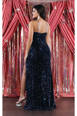 Royal Queen RQ7986 Sequined High Slit Formal Gown - Dress