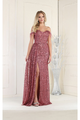 Royal Queen RQ7988 Off Shoulder Feathers Prom Dress - MAUVE / 4 - Dress