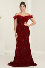 Royal Queen RQ7992 Sweetheart Sequin Long Red Carpet Gown - BURGUNDY / 4 - Dress