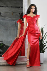 Royal Queen RQ8028 Sweetheart Side Sash Red-Carpet Formal Gown - RED / 4 - Dress