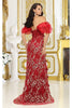 Royal Queen RQ8037 Off Shoulder 3D Floral Applique Red Carpet Dress - Dress