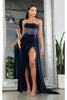 Royal Queen RQ8049 Strapless Velvet Sheer Bodice Prom Long Gown - MIDNIGHT BLUE / 2 - Dress
