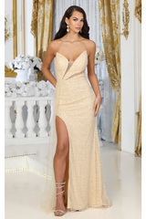 Royal Queen RQ8068 Strapless Sequin Fitted Evening Gown - CHAMPAGNE / 4 - Dress