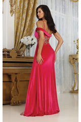 Royal Queen RQ8087 V-neck Spaghetti Straps Slit Velvet Prom Dress - Dress