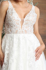 Royal Queen RQ8098 Lace Applique Ivory Wedding A-Line Dress - Dress
