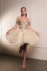 Semi Formal dress Beaded V-Neck A Line By May Queen MQ2105 - CHAMPAGNE / 2 - Dress