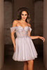 Semi Formal Glittery Off The Shoulder A-Line Homecoming Dress By May Queen MQ2117 - SILVER / 2 - Dress