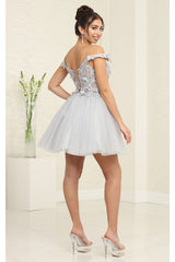 May Queen MQ2090 3D Butterfly Appliques & Shimmering Glitter Dress - Silver / 2 - Dress
