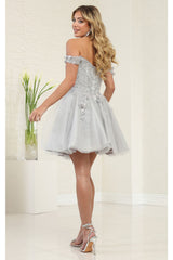 May Queen MQ2081 Strapless Off-Shoulder Dress with Short Sleeves - Ivory / 8 - Dress