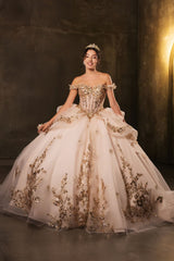 Sweet 16 Dress Sweetheart Off The Shoulder Ball Gown By Layla K LK271 - BLUSH/GOLD / 2 - Dress