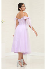 Tea Length Prom Dress Cold Shoulder Homecoming Style May Queen MQ2089 - Dress