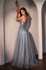 Tulle Strapless A-line Slit Gown by Ladivine CC487 - Long Formal Dresses