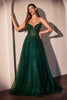 Tulle Strapless A-line Slit Gown by Ladivine CC487 - Emerald / 2 - Long Formal Dresses