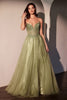 Tulle Strapless A-line Slit Gown by Ladivine CC487 - Greenery / 2 - Long Formal Dresses