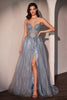 Tulle Strapless A-line Slit Gown by Ladivine CC487 - Smoky Blue / 2 - Long Formal Dresses