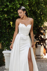 Wedding Dress Strapless High Split A-Line Gown By May Queen MQ2144 - Dress