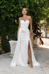 Wedding Dress Strapless High Split A-Line Gown By May Queen MQ2144 - IVORY / 4 - Dress