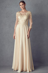 Enchanting Lace AppliquÃ© Long-Sleeve Formal Dress by [Brand Name]