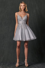 Enchanting Eve: Embroidered Stone Bodice Babydoll Short Dress for Mesmerizing Occasions