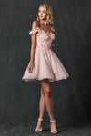 Allure's Floral Embroidered and Glitter Mesh Short Dress: Captivating Elegance for Every Occasion