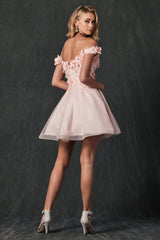 Divine Couture's Floral Embroidered and Glitter Mesh Short Dress: Captivating Allure for Special Occasions