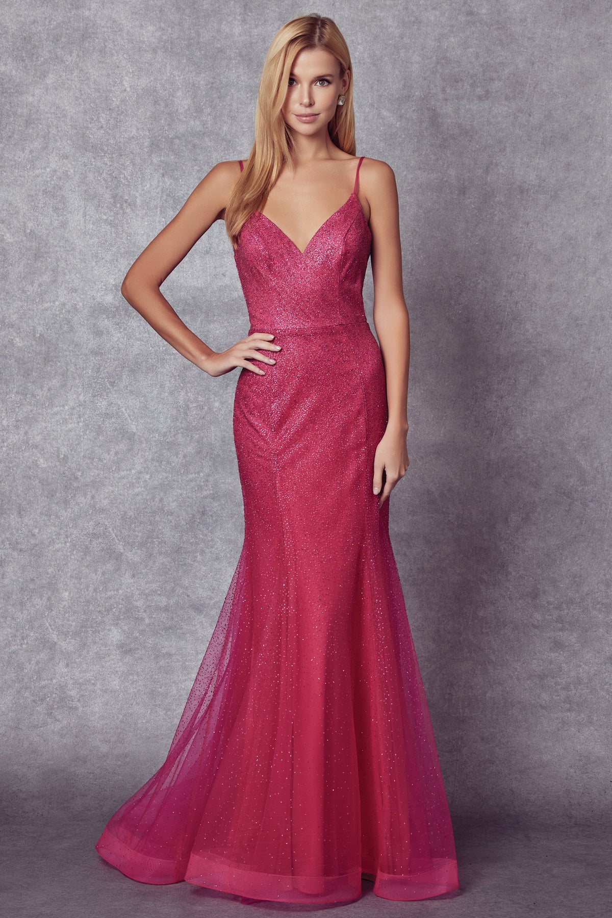 Shimmering Nights: Captivating Glitter Mesh Fitted Evening Gown for Unforgettable Occasions