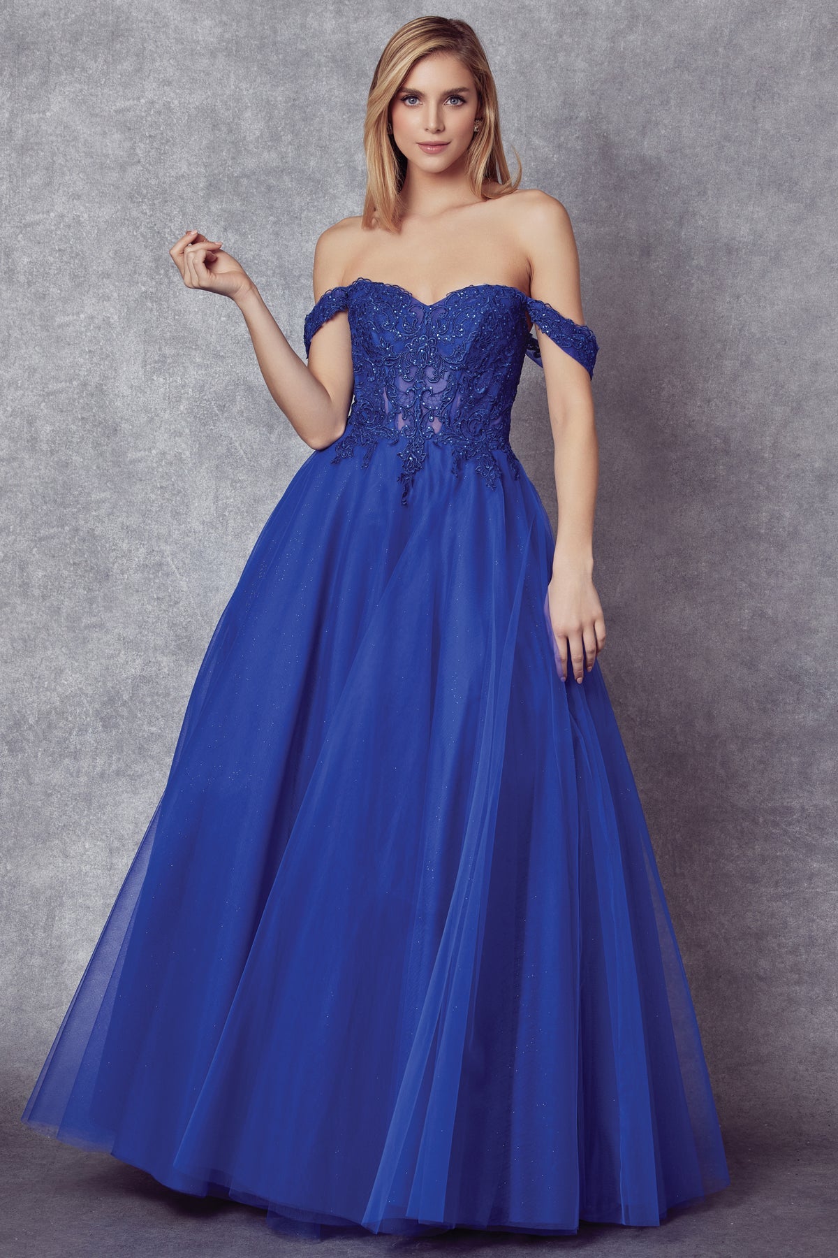 Enchanting Elegance Off-the-Shoulder Prom Gown: Shimmering Embroidered Tulle for Unforgettable Moments