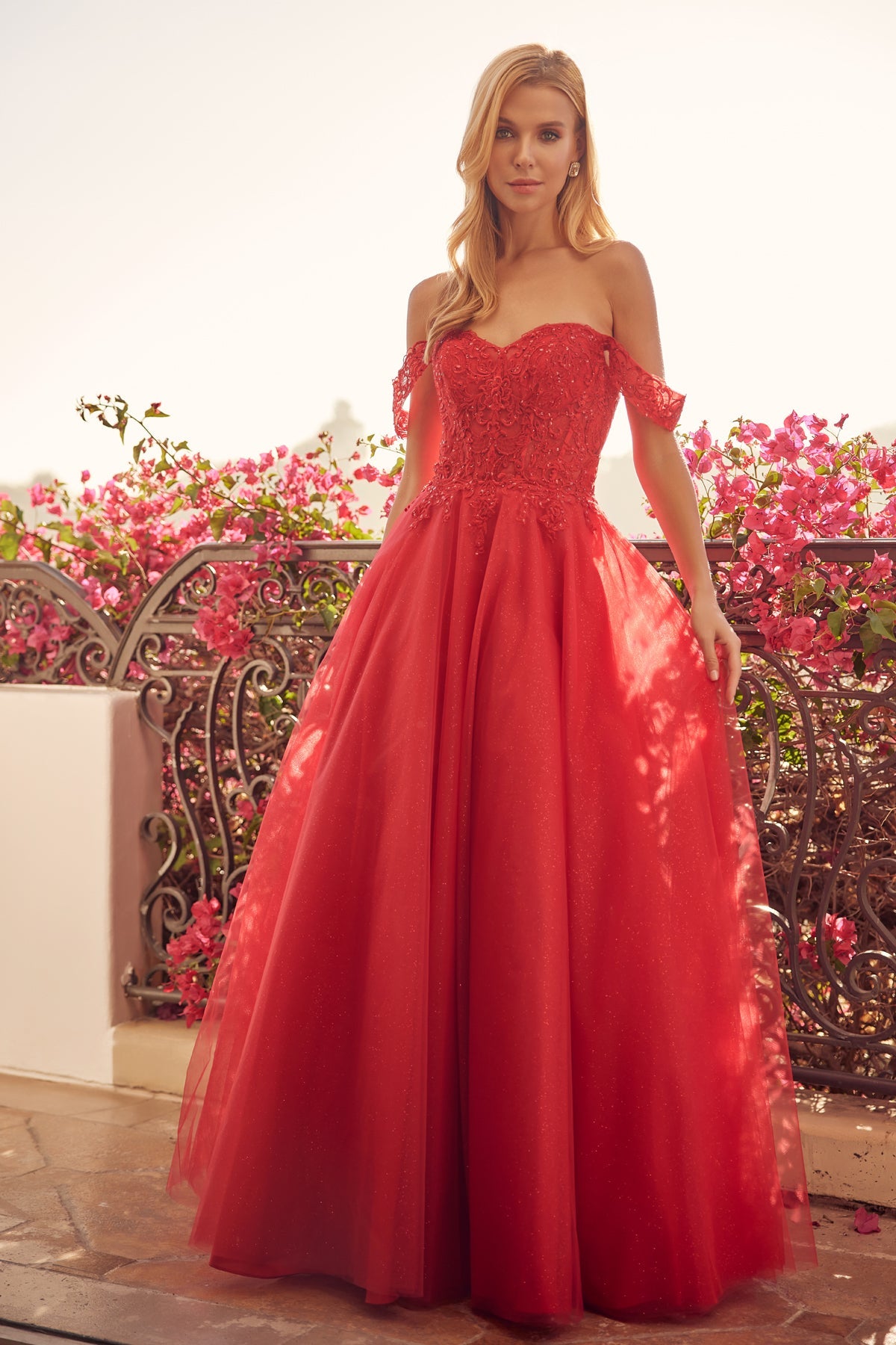 Enchanting Elegance Off-the-Shoulder Prom Gown: Shimmering Embroidered Tulle for Unforgettable Moments