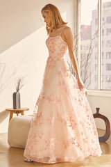 Captivating Elegance: Sleeveless Embroidered Lace Gown by [Brand Name]