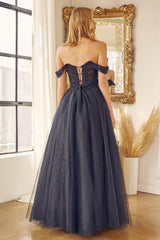 Dazzling Rhapsody's Enchanting Off-the-Shoulder Embroidered Prom Gown