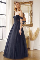 Enchanted Dreams: Off-the-Shoulder Embroidered Tulle Prom Gown for Magical Moments