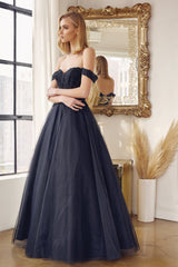 Enchanted Dreams: Off-the-Shoulder Embroidered Tulle Prom Gown for Magical Moments