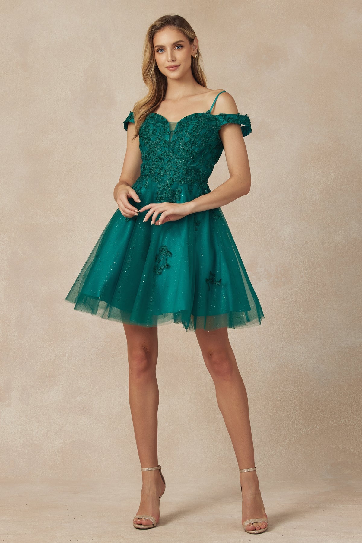 Enchanting Leaf-Embroidered Off-the-Shoulder Dress for Women by XYZ