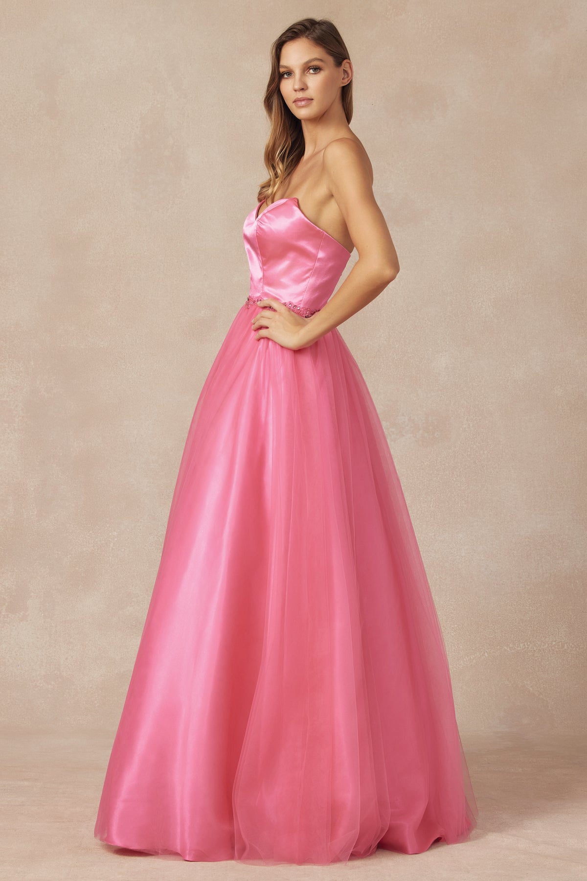 **Enchanting A-Line Gown with Beaded Belt: Elevate Your Prom Night**