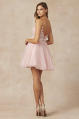 Adore's Shimmering Glitter Tulle A-Line Short Dress: Ethereal Elegance for Special Occasions