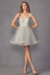 Ethereal Elegance: Allure's Feather-Light Short Dress for Summer Soirees