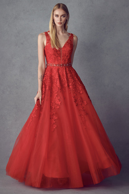 **Enchanted Elegance: Floral AppliquÃ© Prom Ball Gown for a Captivating Night**