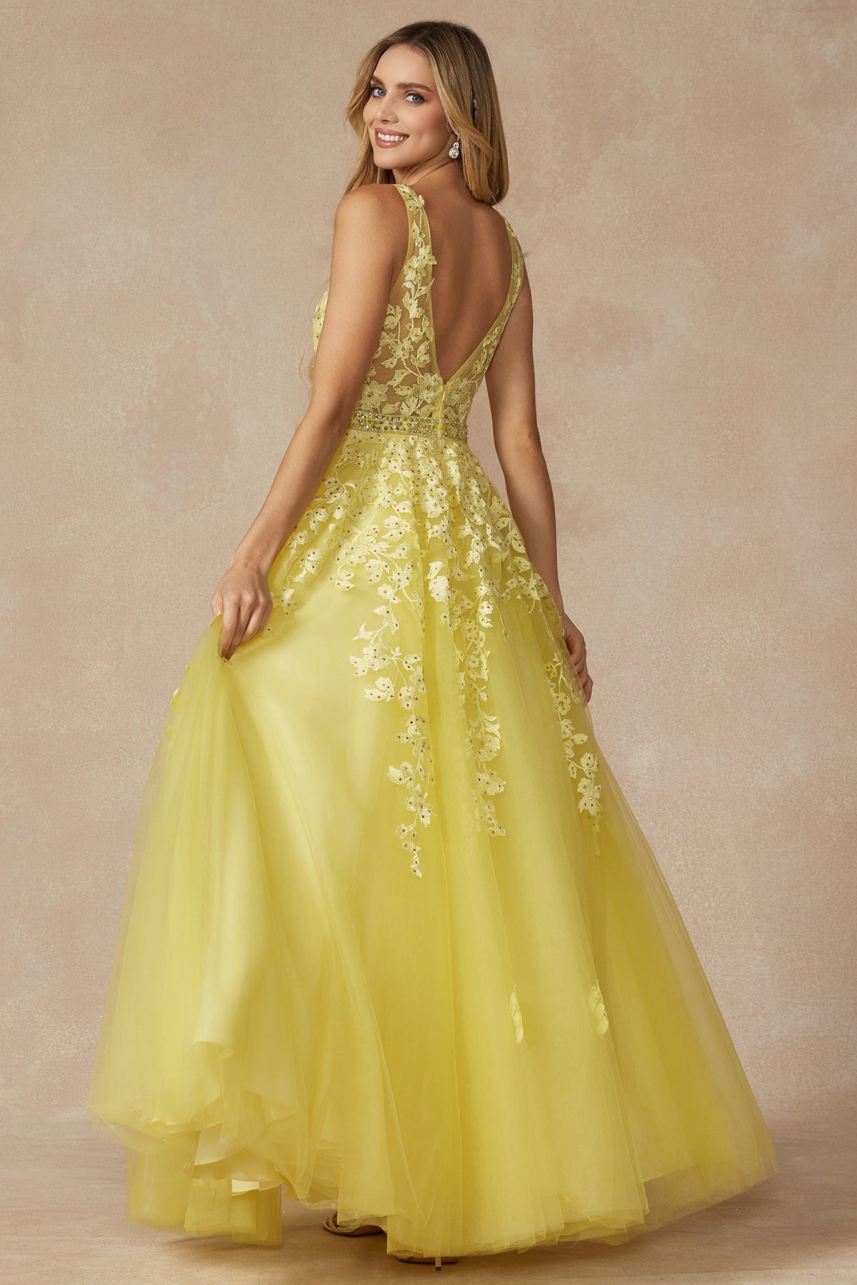 Enchanting Elegance: Floral AppliquÃ© Prom Ball Gown for a Magical Night