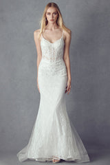 Enchanting Threads Embellished Lace Mermaid Dress: A Vision of Elegance for Special Occasions