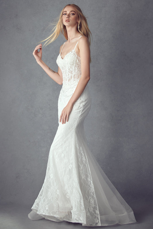 Enchanting Threads Embellished Lace Mermaid Dress: A Vision of Elegance for Special Occasions