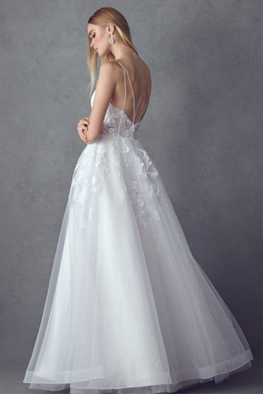 **Bella Donna's Embroidered Enchantress: Open Back Ball Gown for Timeless Elegance**