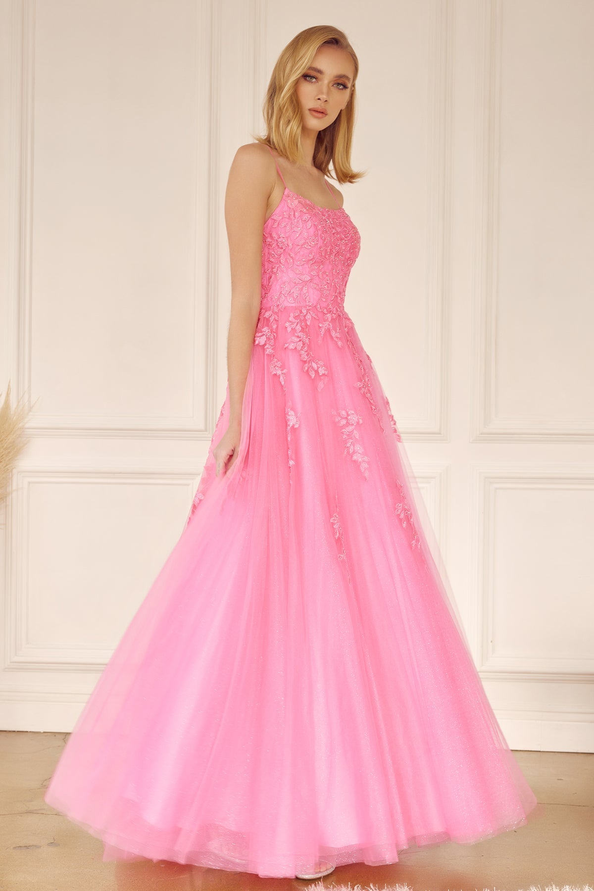 **Everlasting Elegance: Floral AppliquÃ© Tulle Prom Ballgown for Enchanting Moments**